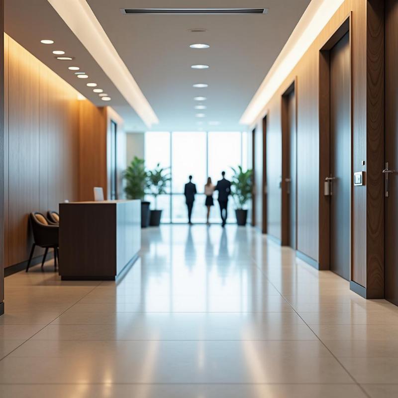 Khu vực sảnh hoặc không gian văn phòng bên trong tòa nhà HT Building - tiện ích thuê văn phòng Quận 1