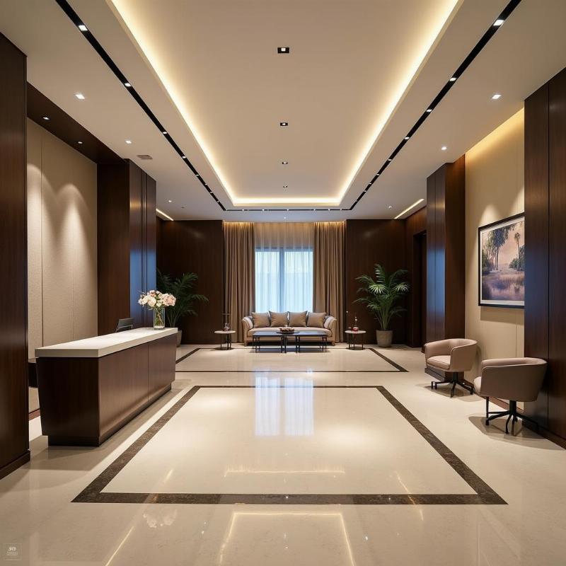 Không gian sảnh lễ tân sang trọng bên trong tòa nhà văn phòng ThaiSquare The Merit Quận 1.