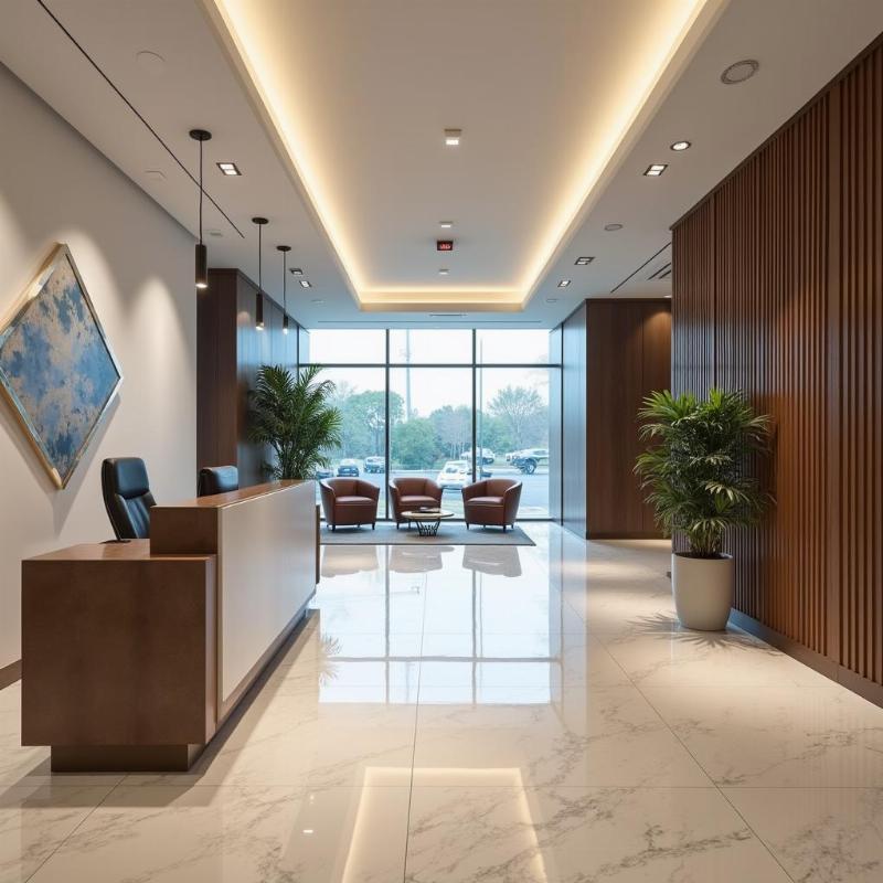 Khu vuc le tan hien dai va chuyen nghiep ben trong toa nha Diamond Plaza, the hien tieu chuan van phong Hang A