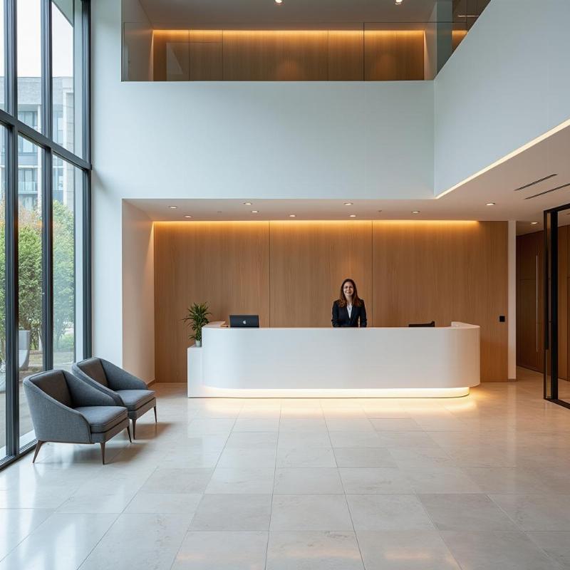 Khu vuc le tan chuyen nghiep tai toa nha van phong Pax Sky Nguyen Cu Trinh