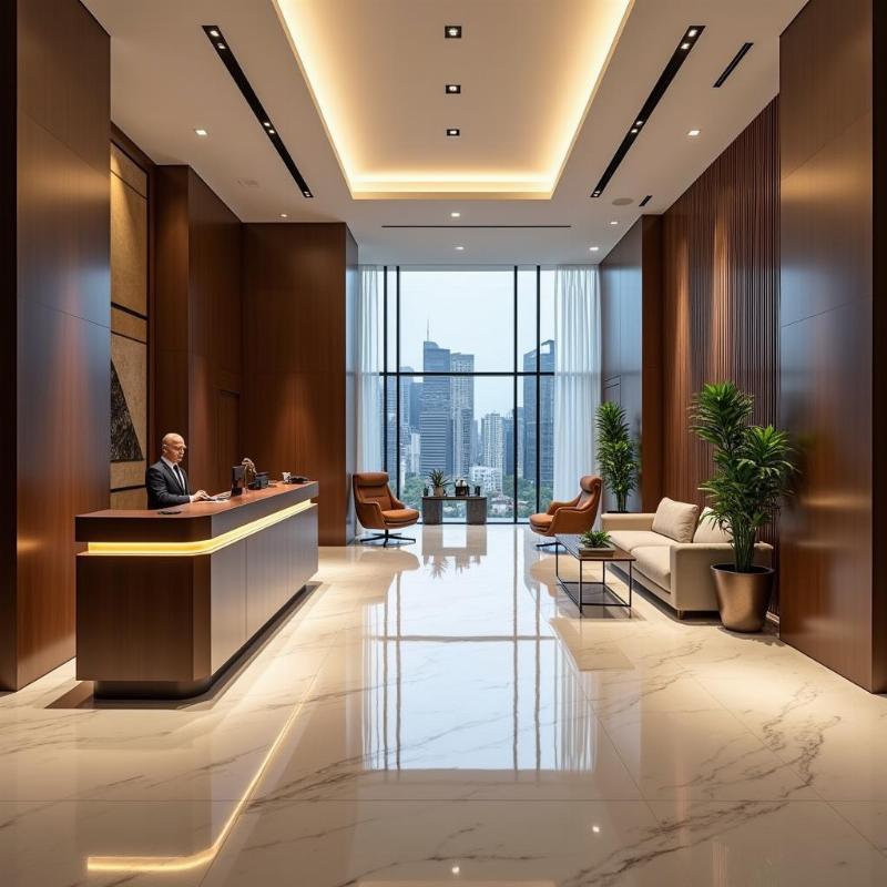 Không gian sảnh lễ tân sang trọng tại Tòa nhà Lim Tower 2, văn phòng cao cấp Quận 1