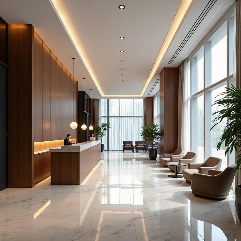 San don tiep Tòa nhà HD Tower hien dai, dich vu le tan chuyen nghiep.