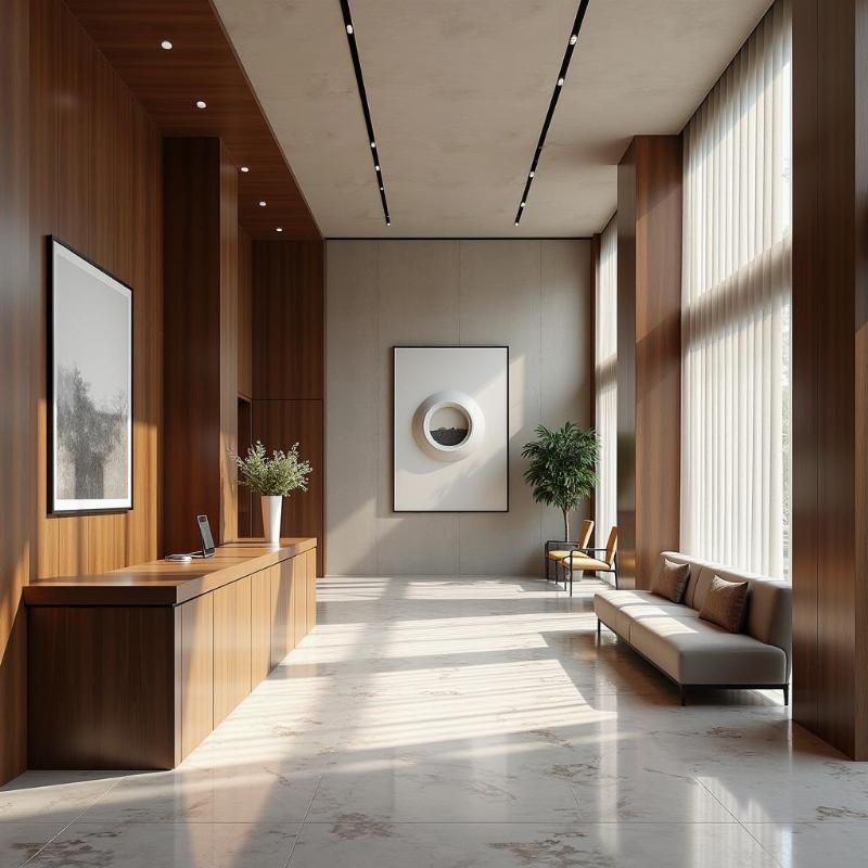 Không gian nội thất sang trọng khu vực lễ tân Tòa nhà Deutsches Haus 33 Lê Duẩn