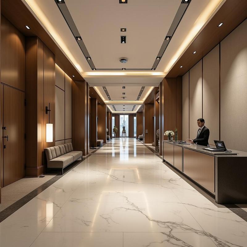 Khu vuc le tan sang trong cua toa nha Bitexco Financial Tower voi thiet ke hien dai