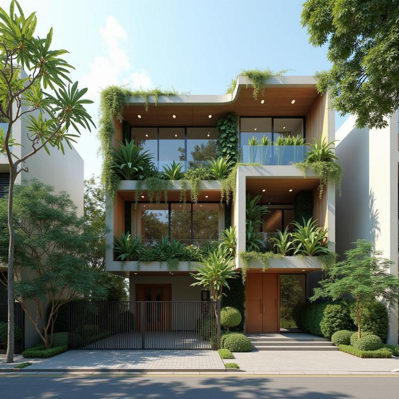 Ngoại cảnh Tòa nhà Garden House – 21 Phùng Khắc Khoan Quận 1, thể hiện kiến trúc độc đáo